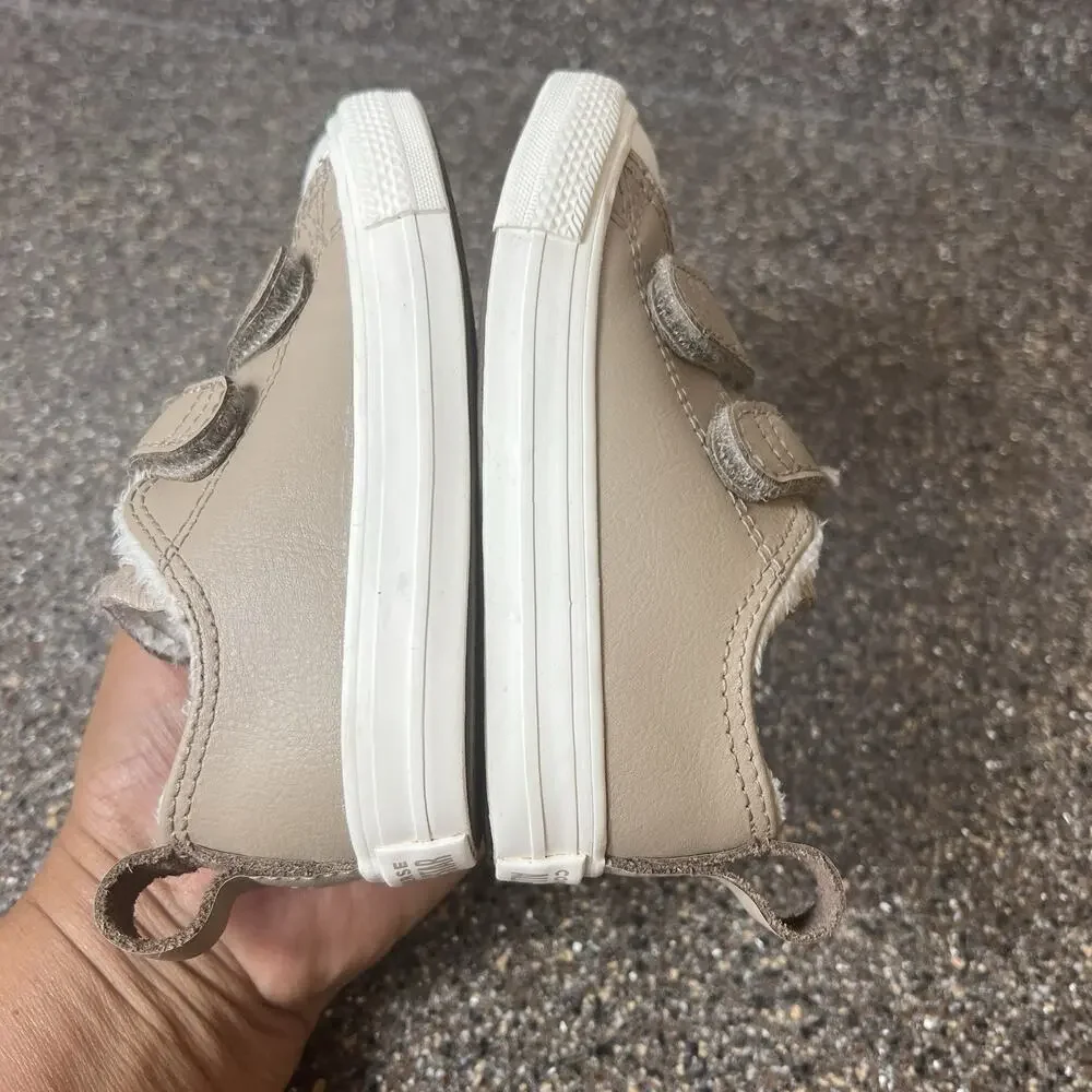 Converse Little Kids Infant Size 6 Brown Leather Faux Fur Lined Sneaker Shoe Low